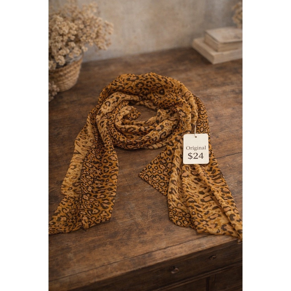 Leopard Print Lightweight Sheer Scarf Brown Tan Cheetah Animal Print Accessory